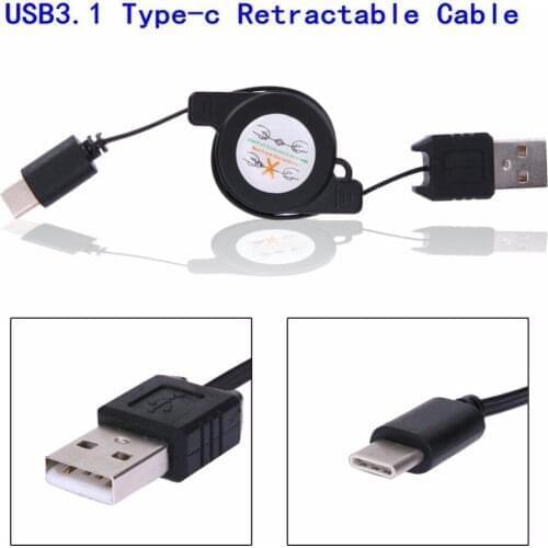 100pcs 80CM USB 3.1 Type-C To USB Retractable Charger Cable Extend-Retract Charging Cable For Huawei P9 Honor 8 Mate 9