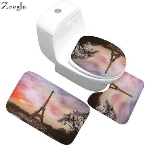 Zeegle 3pcs Bath Mat Set Anti Slip Toilet Seat Cover Absorbent Toilet Pedestal Rug Bathroom Foot Rug Bathroom Entrance Carpet