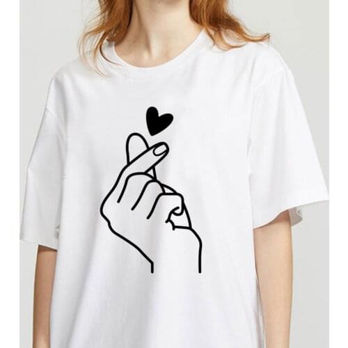 Finger heart print T-shirt Women 2020 Clothes Top Womens Loose Short-Sleeved Heart Print T-Shirt Harajuku Vintage T-shirt