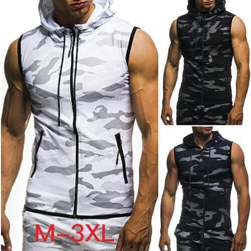 2020 New Mens Vest Mens Fashion Lightweight Sleeveless Camouflage Vest Hooded Sweatshirt Cycling Running Fitness Sports Top