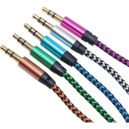 1 Meter Nylon Male To Male Audio Cable 3.5mm Audio Cable Aux Color Braided Recording Line Car Universal Cable 5 color