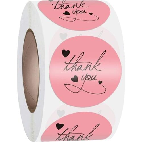 100-500pcs Round Pink Thank You Stickers with heart Seal Labels for Baking, Wedding Birthday Party Favors, Small Business