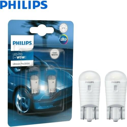 2X Philips Ultinon Pro3000 LED T10 W5W 12V 11961U30CWB2 6000K Cool White Car Turn Signal Lamps Interior Light Clearance Light