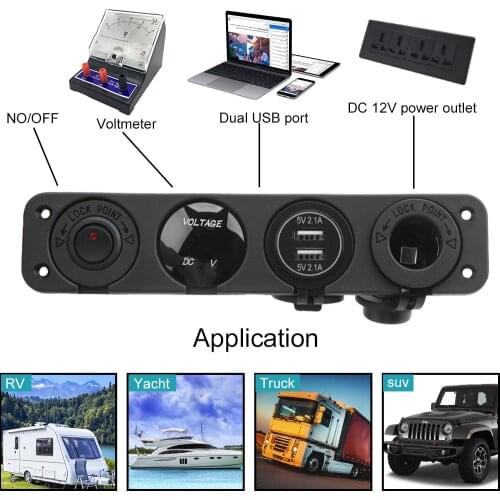 Dual Usb Power Charger With Rocker Switch Dustproof Waterproof 12V Power Socket Digital Voltmeter 4 In 1 Car Cigarette Lighter
