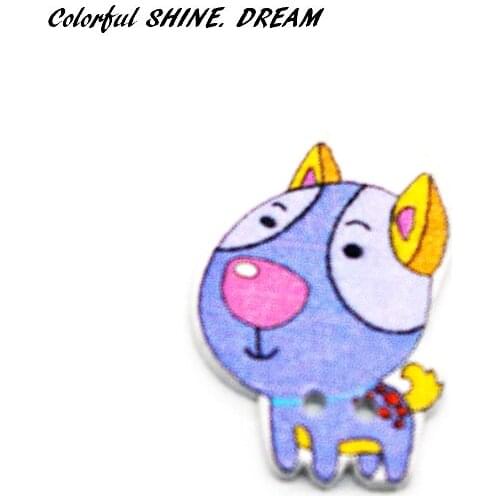 40pcs Wood Buttons Mixed Color Cute Dog Shape Sewing Button Scrapbooking Embellishments Crafts Decorative 25X18mm