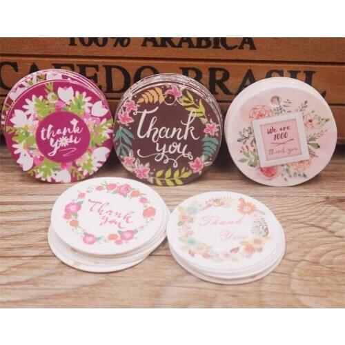Hot 400set/lot Gift tag 3x3cm round shape 100pcs handmade with love flower style label white brown color diy