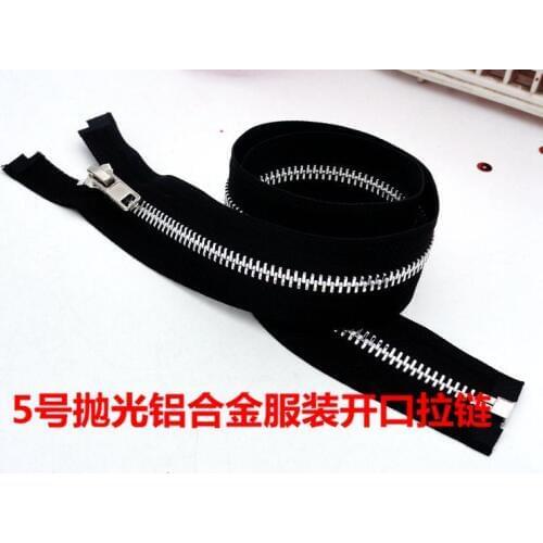 5# metal zipper black fabric silver teeth 50pieces 60cm/piece for clothing bags down jacket zipper repair