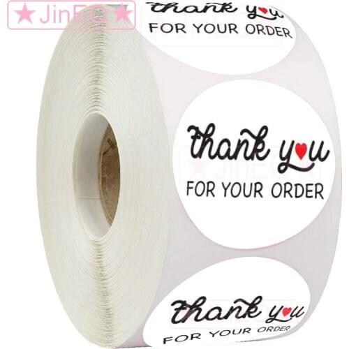 500pcs Round Thank you stickers for your order with heart White Label Sticker for Food Packing Envelope Seals Handmade Stickers