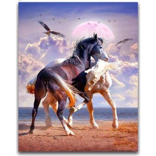 5D DIY Diamond Embroidery Couples horse Seaside Eagle Diamond Painting Cross Stitch Round Drill Mosaic animal Decoration G669