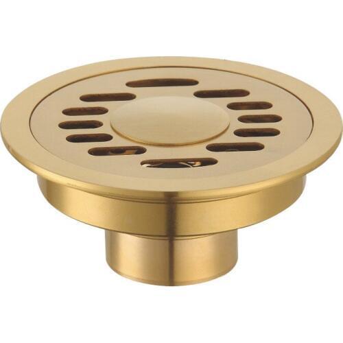 Free shipping 10CM Brass Round Floor Drain Cover Shower Waste Drainer Grate Floor Drain Gold