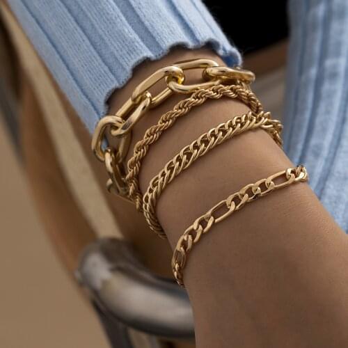 Punk trend retro chain jewelry simple geometric multi-layer metal wild bracelet for women party gifts wholesale