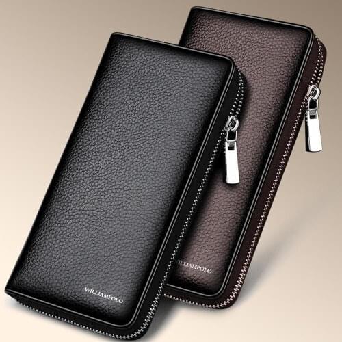 WilliamPOLO Brand Purse Wallets Genuine Leather Long Wallets For Men Designer Clutch Man Wallet Real Leather High Quality
