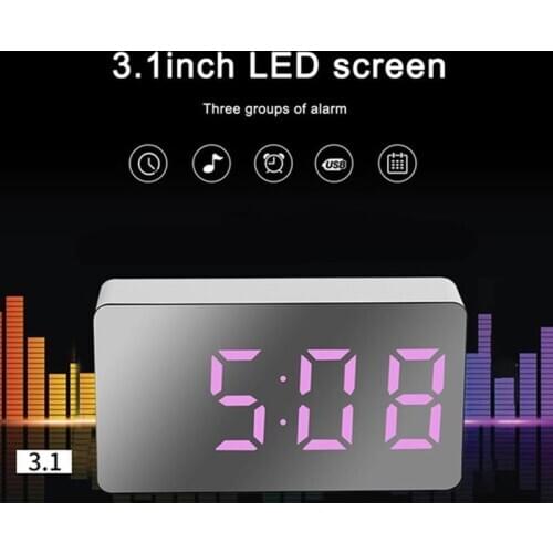 LED Mirror Alarm Clock LCD Digital Alarm Clock Bedroom Snooze Timer Home Electronic Table Clock Night Mode USB Constant Light