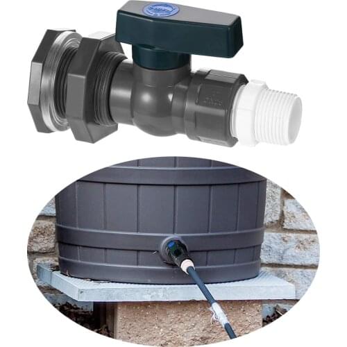 DN25 PVC Spigot Rain Barrel Faucet Kit, PVC Rain Barrel Valve with Bulkhead Fitting and Hose Adapter, Barrel Garden Spigot Kit