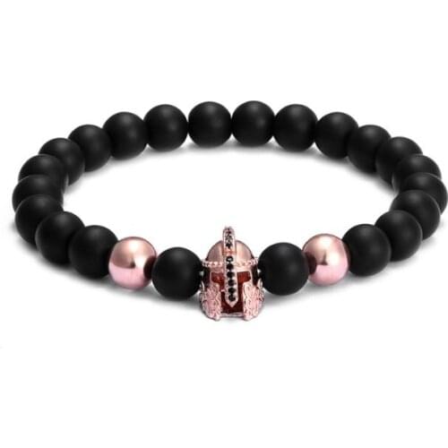 8mm warrior helmet elastic gold silver copper cz zircon cubic zirconia beads bohemian Yoga Bracelet agate Onyx Stone e5df