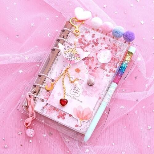 Agenda 2021 Kawaii Bling Bling Cherry Blossoms A6 Loose Leaf Diary Notebook Journal Note Book Agenda Planner 160 Sheet