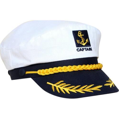 White Yacht Captain Navy Marine Skipper Ship Sailor Nautical Hat Cap Costume Adults Fancy Dress