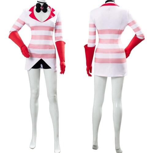 Movie Hazbin Cosplay Hotel Angel Dust Costume Angeldust Dress Outfit Full Suit Halloween Costumes women summer clothes