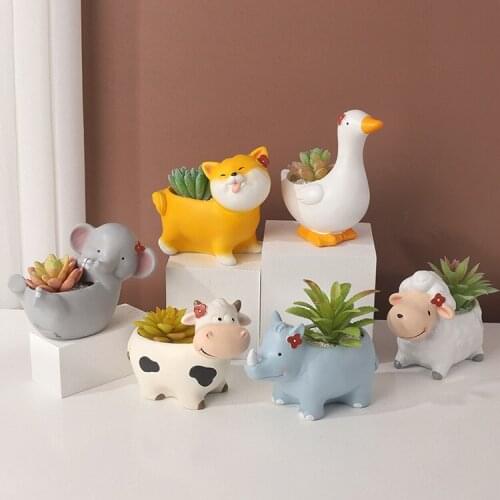 Cute Animal Flower Pot Resin Planter Desktop Ornaments Home Decor Gardening Supplies Succulent Plant Pot