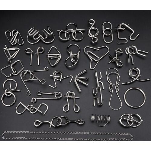 28pcs Metal Wire Puzzle Set Brain Teaser IQ Test Game Unlock Interlock Game Fidget Toy Kids Adults Challenge Gift Y4UD