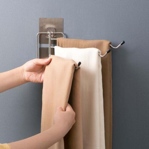Wall Mounted Multi-rod Rotating Towel Rack Bathroom Stainless Steel Towel Racks Free Punching Towel Storage Shelf