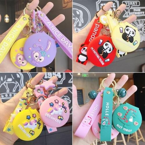 2021 New fashion Creative Cartoon PVC Unicorn Key Chain Pendant Creative Makeup Mirror Car Key Chain Pendant Small Gift