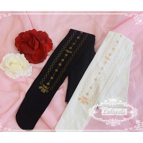 New Sweet Female Lolita Tights Gold Stamped Womens Pantyhose
