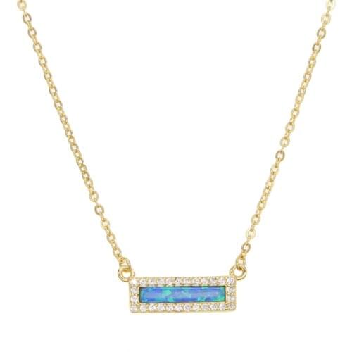 Blue fire opal bar charm 925 sterling silver stick necklace simple minimal jewelry high quality