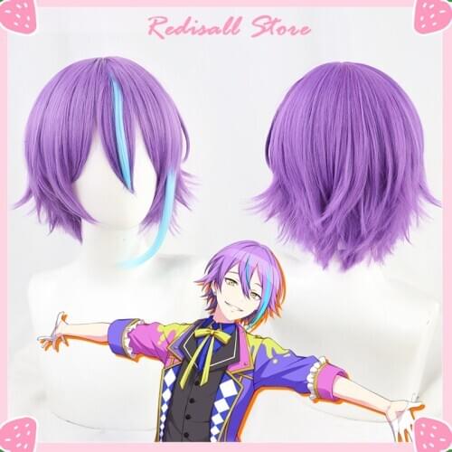 Kamishiro Rui Cosplay Wig Short Synthetic Hair Mixed Purple Blue Christmas Role Play Adult Men Women