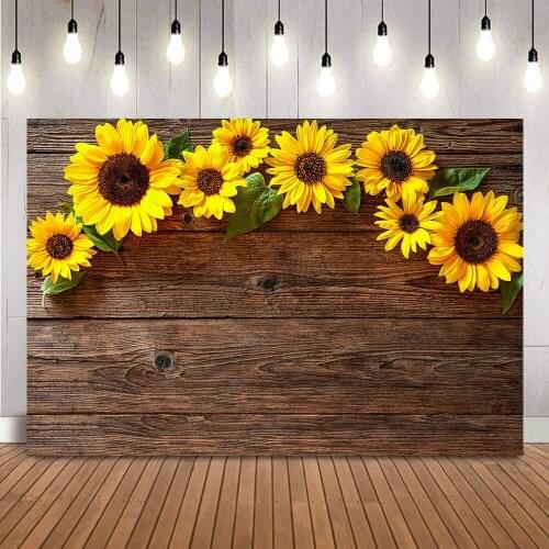 Sunflower Wood Board Photography Backdrop Brown Wooden Newborn Children Portrait Background for Birthday Baby Shower Supplies