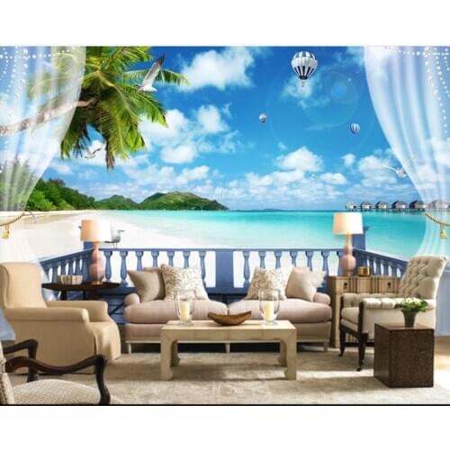 Custom photo wallpaper 3d murals wallpapers Outside the window balcony seaside scenery tree balloon TV background wall papers