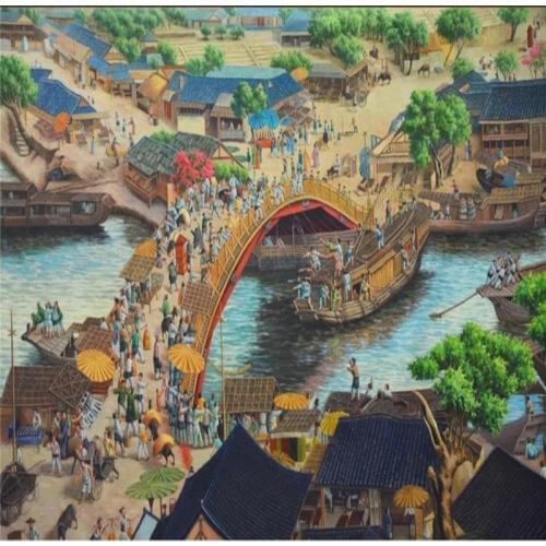 Custom wallpaper Qingming Shanghe oil painting art background mural background wall decoration painting waterproof material