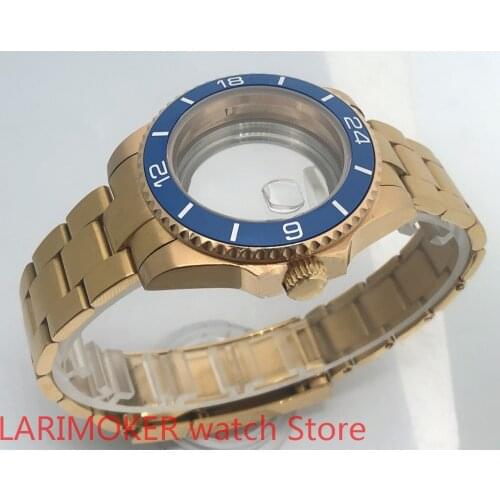 Transparent back cover 904L stainless steel gold strap bracelet with 40mm sapphire glass ETA NH36 MH35 case blue bezel