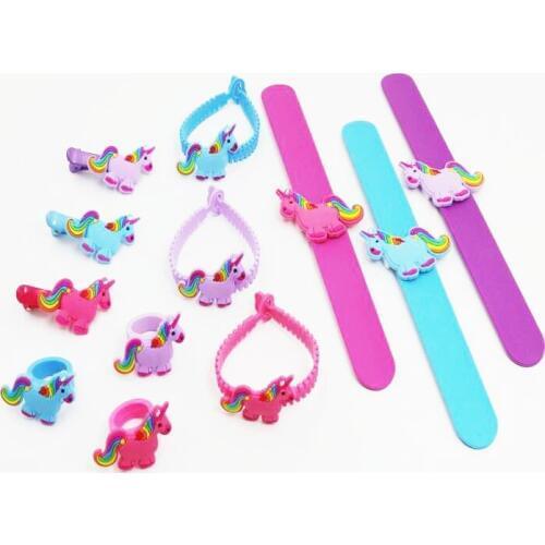 Unicorn Party Unicornio Rubber Bangle+Hair Clip+Ring+Bracelet Baby Shower Birthday Party Decorations Kids Gifts Party Favors