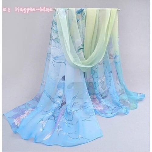 2021 New Fashion Womens Ladies Medium Long Chiffon Stole Scrawl Flower Magpie Printed Soft Scarf