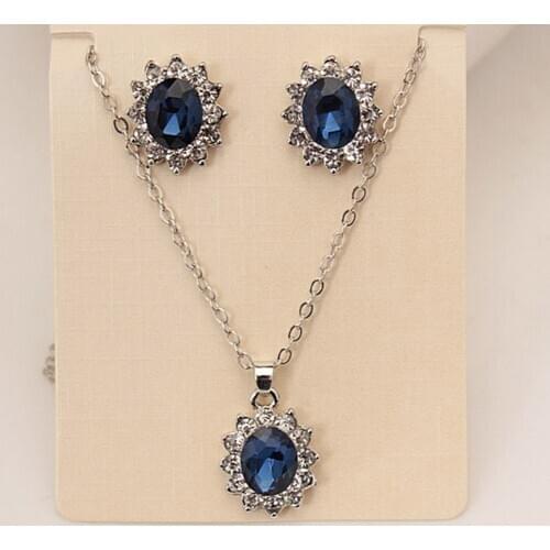 Blue Crystal Jewelry Set Earrings / Pendant Necklace Bridal Wedding Jewelry Sets For Women Bijoux Strass