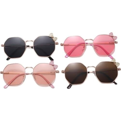 Pudcoco Boys and Girls Sunglasses Metal Thin Frame Hollow Bowknot Decoration Sunscreen Anti-UV Sunglasses