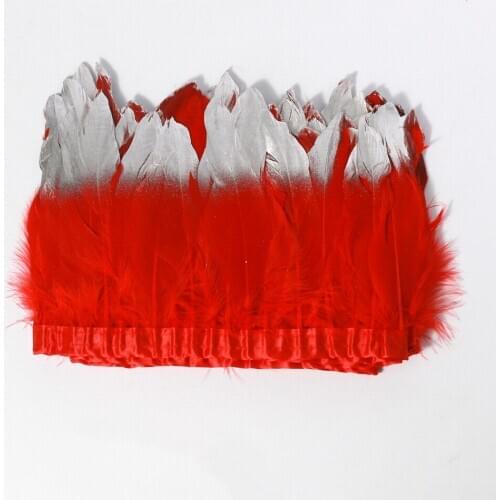 Natural red goose feather spray silver head made of 2 meters cloth edge DIY shopping show costume skirt decoration accessories