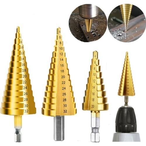Drill Bit HSS Titanium Coated Step Drill Wood Set Power Tools for Metal High Speed Steel Hole Cutter Step Cone Center Drills