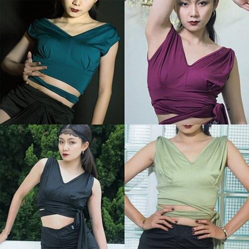 Latin Dance Tops Adult Dancing Clothes For Women V-Neck Sleeveless Summer Dancewear Practice Ballroom Salsa Cropped Top 630