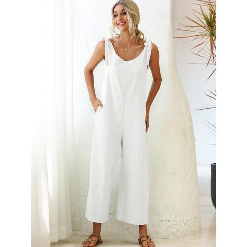 Solid Jumpsuits Summer Womens 2021 Plus Size Loose Sleeveless Bandage Black Korean Fashion One Piece Clothing Free Shipping