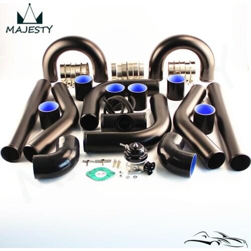 3" 76mm Universal Intercooler Pipe Piping Kit + BOV Turbo Blow Off Valve Kit Black