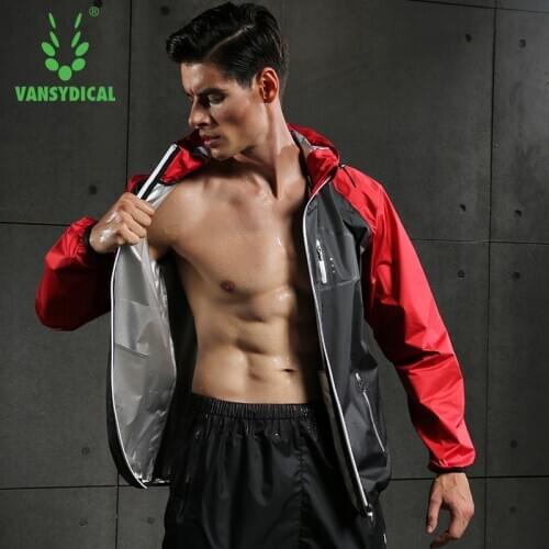 Vansydical Mens Sports Running Tops Hot Sweat Jackets Fitness Bodybuilding Clothes Zipper Training Hoodies Sauna Sports Suit