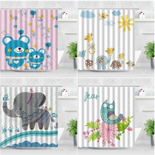 3D Cartoon Animals Children Bathroom Shower Curtains Owl Elephant Bear Giraffe Printing Waterproof Screen Decor Bath Curtain Set