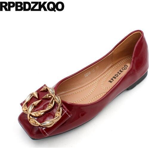 Ladies soft 2019 shoes black ballerina spring autumn large size red metal patent leather chinese ballet flats women square toe