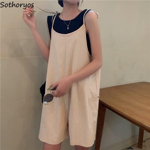 Women Solid Rompers Fashionable Baggy Oversize Leisure Wide Leg Sleeveless Simple Streetwear Harajuku Lovely Ulzzang Sweet Daily