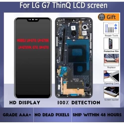 For LG G7 ThinQ LM-G710 LM-G710N LM-G710VM G710 SM-G710 LCD screen assembly with front case touch glass,With repair parts