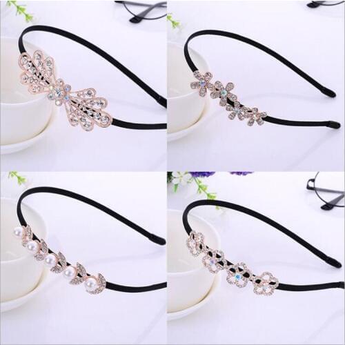 1PCS Women Girls Pearl Crown Heart Maple Leaf Plum Blossom Headband Crystal Rhinestone Flower Hairband Barretes Hair Accessories