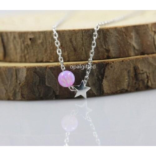 1pc/lot)2020 New Fashion Mini Cute White Opal bead with star Necklace Pendants Christmas Gift For Women And Girlnecklace