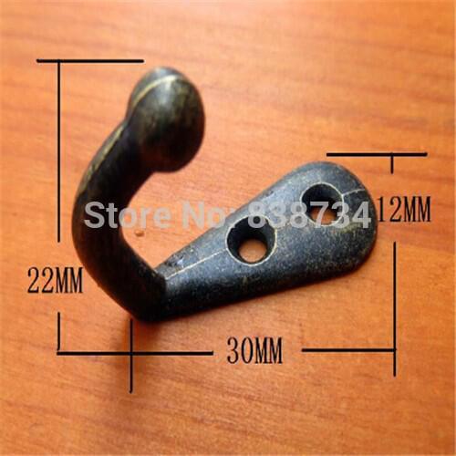 100pcs 30*12*22MM Bronze Tone Metal coat hook bag clothes hanging 2 Holes hook single